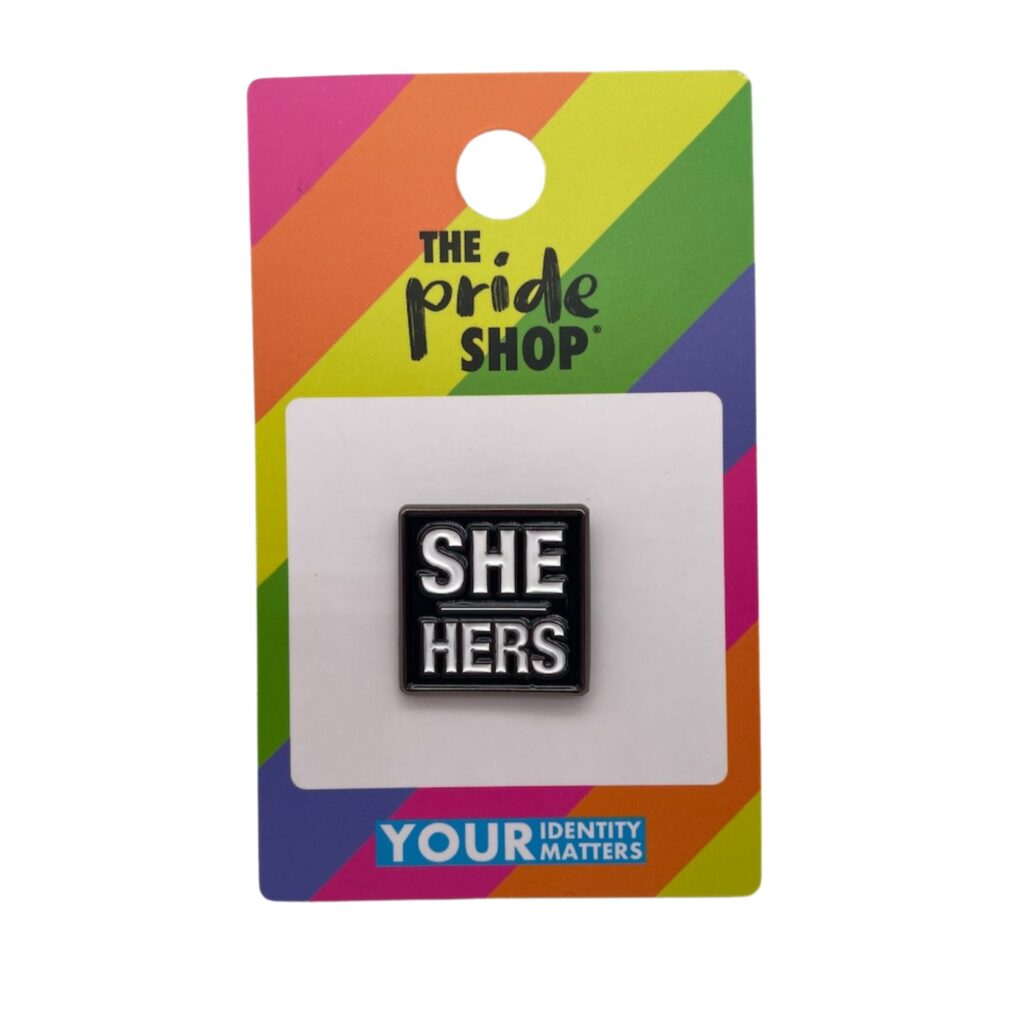 She Her Pronoun Pin Badge Navy Square The Pride Shop